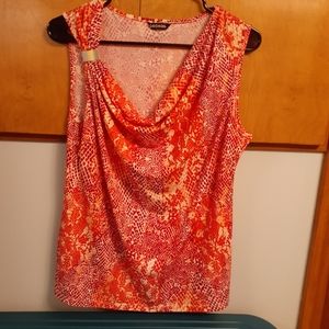 George. Ladies pink, red and white silky top  size med.